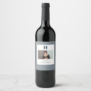 initial modern monogram photo blue wine label