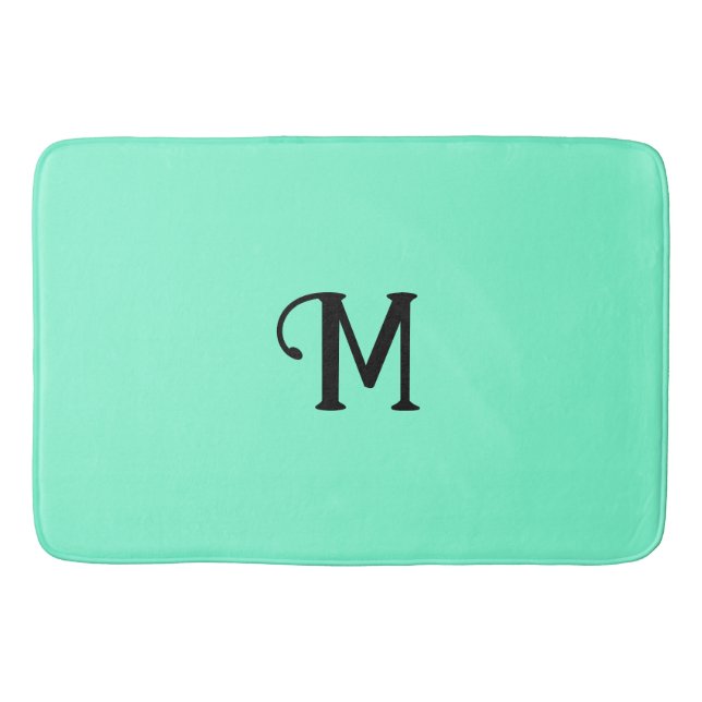 Initial Monogram Aquamarine Jewel Tone Solid Colou Bath Mat (Front)