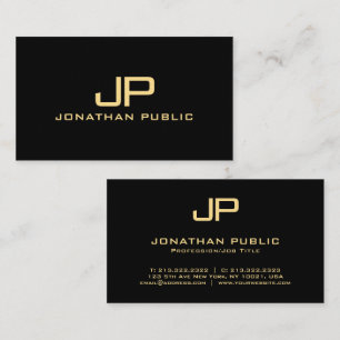 Initial Monogram Black & Gold Luxury Premium Linen Business Card