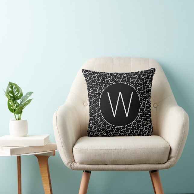 Initial Monogram Circular Black White Pattern Cushion (Chair)