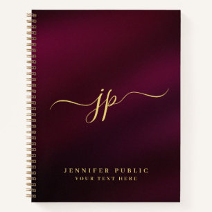Initial Monogram Elegant Gold Text Typography Notebook