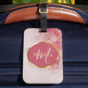 Initial Monogram Faux Rose Gold Custom Text Luggage Tag