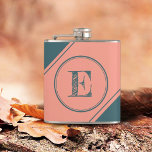 Initial Monogram Geometric Diagonal Green Hip Flask<br><div class="desc">This humorous flask features a centered geometric double circle in teal over a pale salmon background. Personalize the text field with an initial letter or click customize to select a typeface color,  size,  and style your prefer.</div>