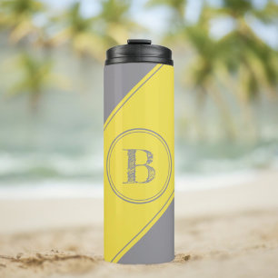 Initial Monogram Geometric Diagonal Grey Yellow Thermal Tumbler