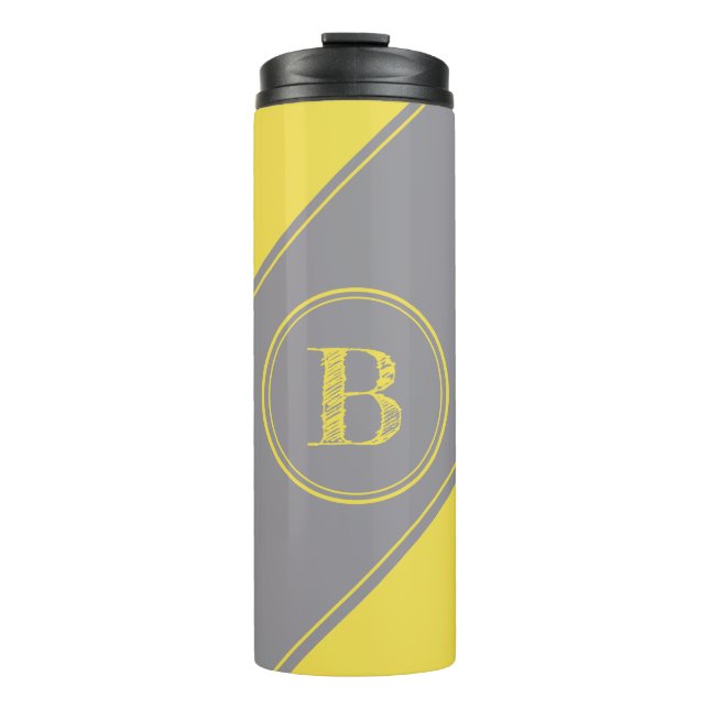 Initial Monogram Geometric Diagonal Grey Yellow Thermal Tumbler (Front)