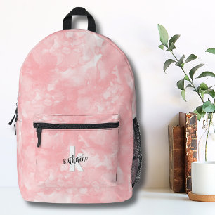 Initial Monogram Girls Watercolor Pink Printed Backpack