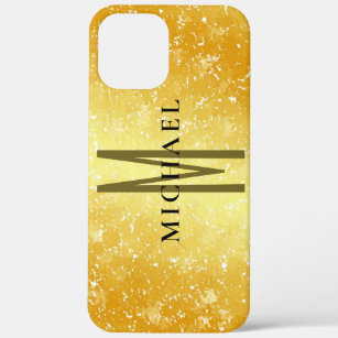 Initial monogram gold colour plain add your name iPhone 12 pro max case