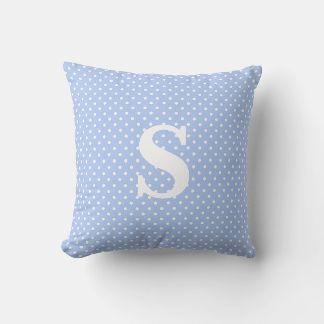 Initial Monogram Light Blue and White Dot  Cushion (Front)
