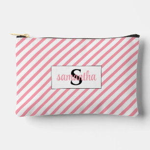 Initial Monogram Name Pink and White Accessory Pouch