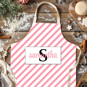 Initial Monogram Name Pink and White Apron