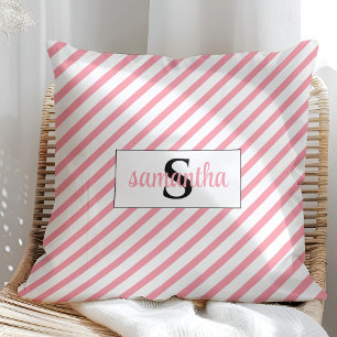 Initial Monogram Name Pink and White Cushion