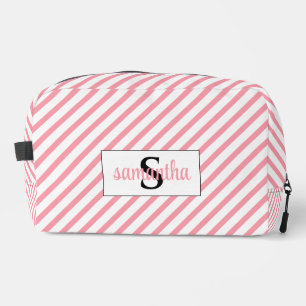 Initial Monogram Name Pink and White Dopp Kit