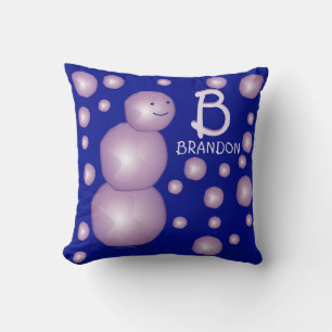 Initial Monogram Name Purple Snowman 3D Balls Dots Cushion