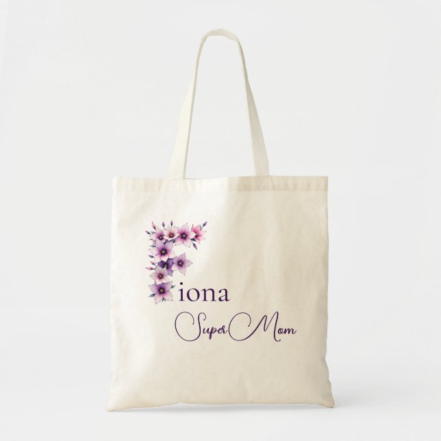 Initial Monogram + Name Super Mum Tote Bag (Front)