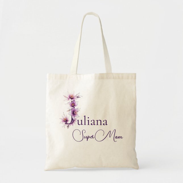 Initial Monogram + Name Super Mum Tote Bag (Front)