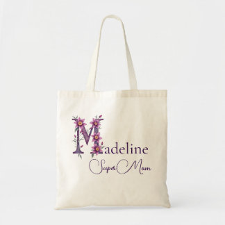 Initial Monogram + Name Super Mum Tote Bag