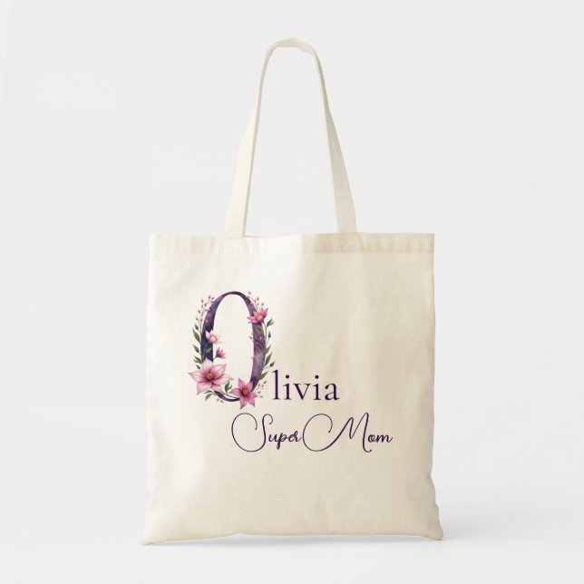 Initial Monogram + Name Super Mum Tote Bag (Front)