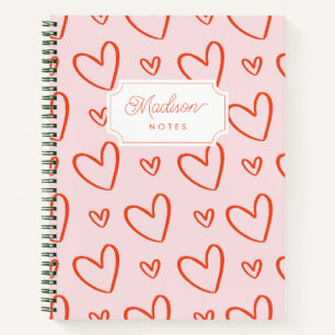 Initial monogram preppy hearts pink & red notebook
