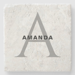 Initial monogram professional plain add your name stone coaster