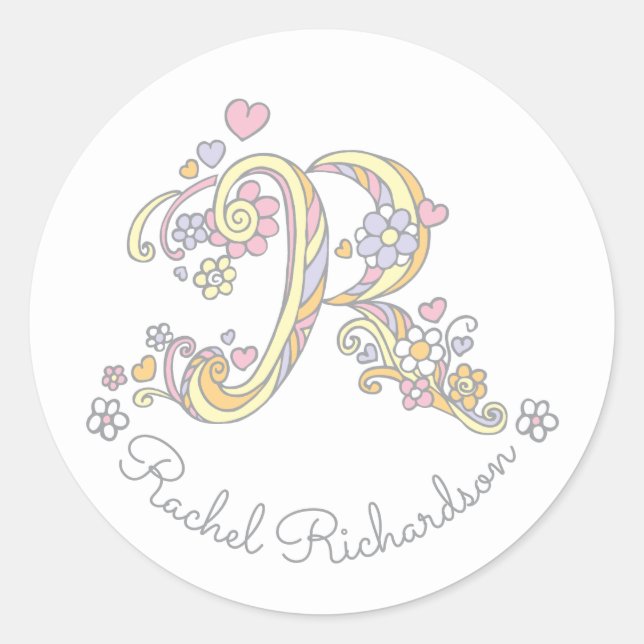 Initial monogram R custom name id name stickers (Front)