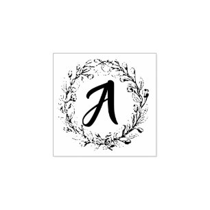 Initial Monogram Rubber Stamp Wreath - Create Own