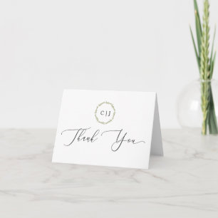 Initial Monogram Thank You Card simple Wreath