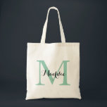 Initial Monogram Tote Bag, Mint Green and Black<br><div class="desc">A great tote bag for just about anyone!  This bag features a large initial and a single name.  Add  your information on the template form.  Use the Customise feature to change the font colour,  style,  size or position.</div>