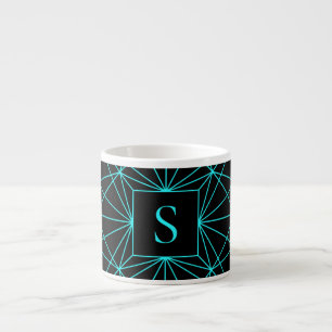 Initial Monogram   Turquoise Geometric Design Espresso Cup