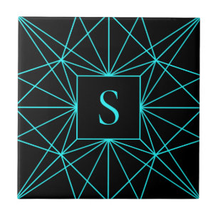 Initial Monogram   Turquoise Geometric Design Tile