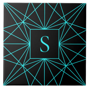 Initial Monogram   Turquoise Geometric Design Tile