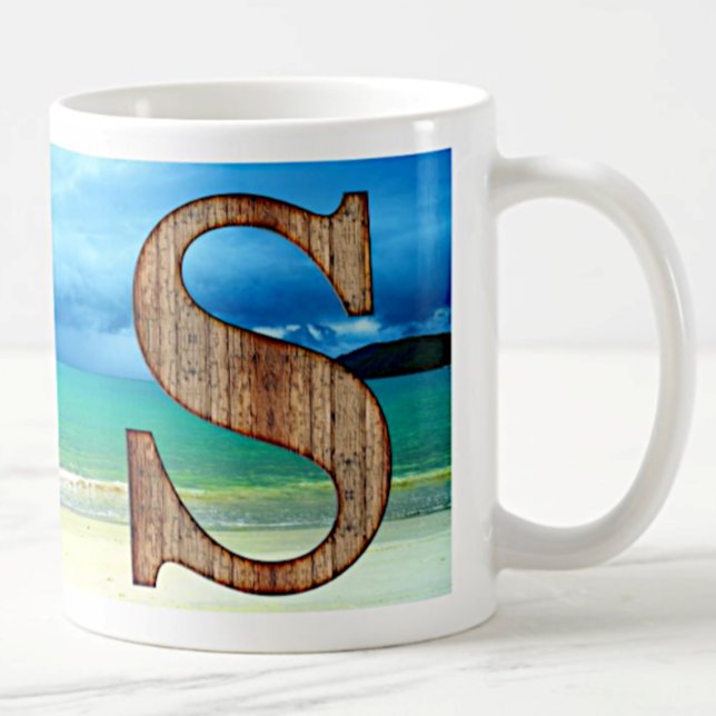 Initial Monogram Wooden Letter S Beach Ocean Scene Coffee Mug (Creator Uploaded)