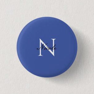 Initial Monogrammed Handwritten Own Name Blue 3 Cm Round Badge