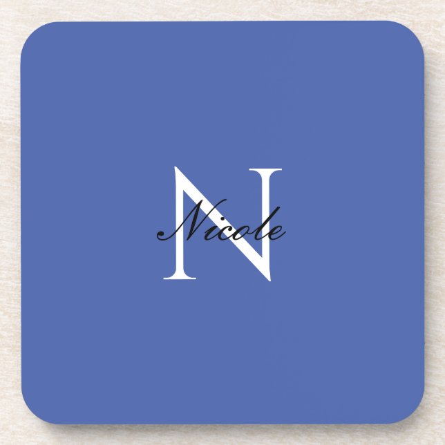 Initial Monogrammed Handwritten Own Name Blue Coaster (Front)