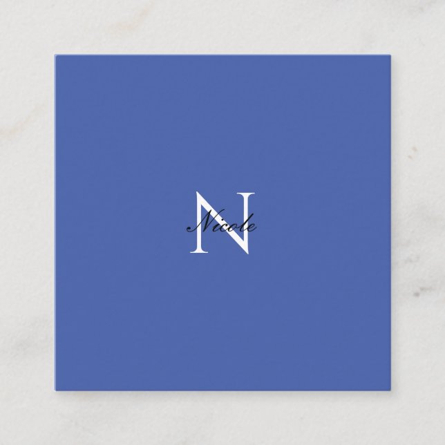 Initial Monogrammed Handwritten Own Name Blue Enclosure Card (Front)