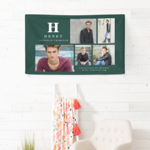 Initial multi photo graduate announcement green ba banner