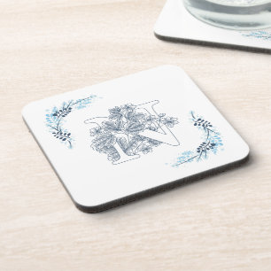 Initial "N" Blue Monogram Calm Floral Coaster