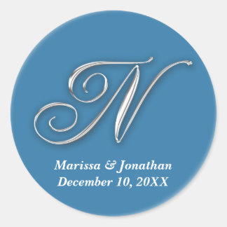 Initial N blue monogram custom name favour seal