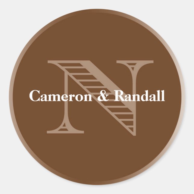 Initial N brown monogram name tag party favour (Front)