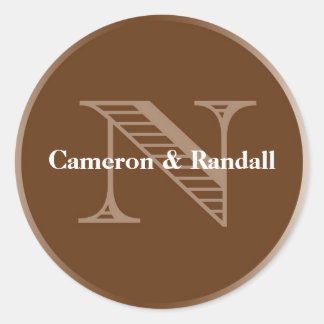 Initial N brown monogram name tag party favour