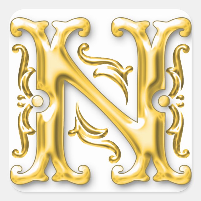 Initial N Capital Letter Monogram Sticker in Gold (Front)