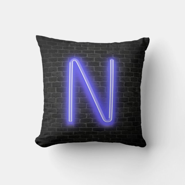 Initial N In Neon Marquee On Brick Cushion (Front)