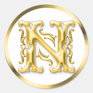 Initial N Round Sticker in Gold