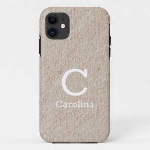 Initial Name Beige Texture Pattern Chic Elegant Case-Mate iPhone Case
