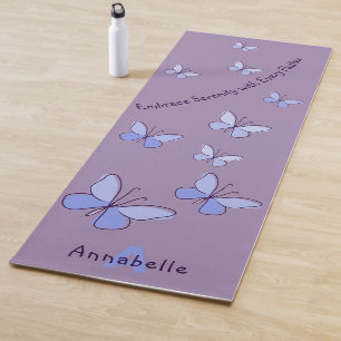 Initial & Name Blue Butterfly Flutter Lavender Yoga Mat