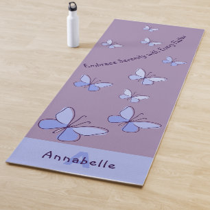 Initial & Name Blue Butterfly Flutter Lavender Yoga Mat