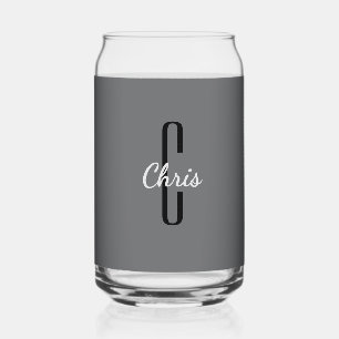 Initial Name Charcoal Gray Beverage Can Glass