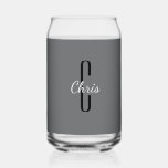 Initial Name | Charcoal Grey Beverage Can Glass<br><div class="desc">Popular can glass is an ideal gift for any occasion or treat yourself. This 16oz drinking glass resembles a classic beverage can design. Full charcoal grey wrap around the glass with a black skinny font initial and simple script name in a light grey, on both sides. Easily change text once...</div>