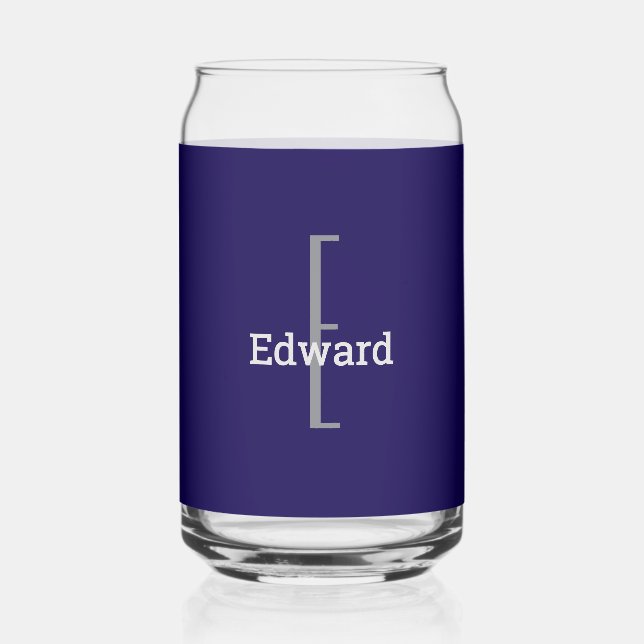 Initial Name | Dark Navy Blue Beverage Can Glass (Front)
