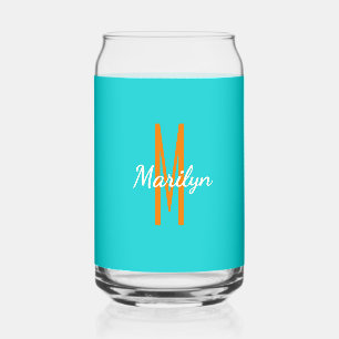 Initial Name   Dark Turquoise Orange Beverage Can Glass
