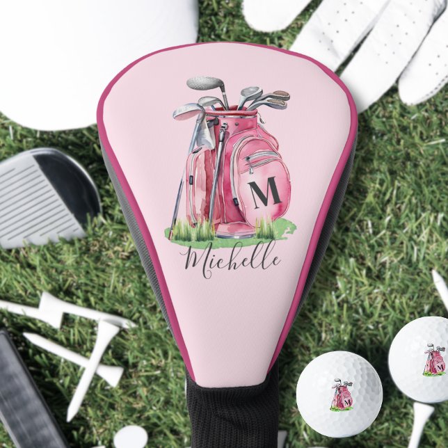 Initial Name Girly Pink Monogram Golf Head Cover (Initial Name Pink Monogram Golf Head Cover )
